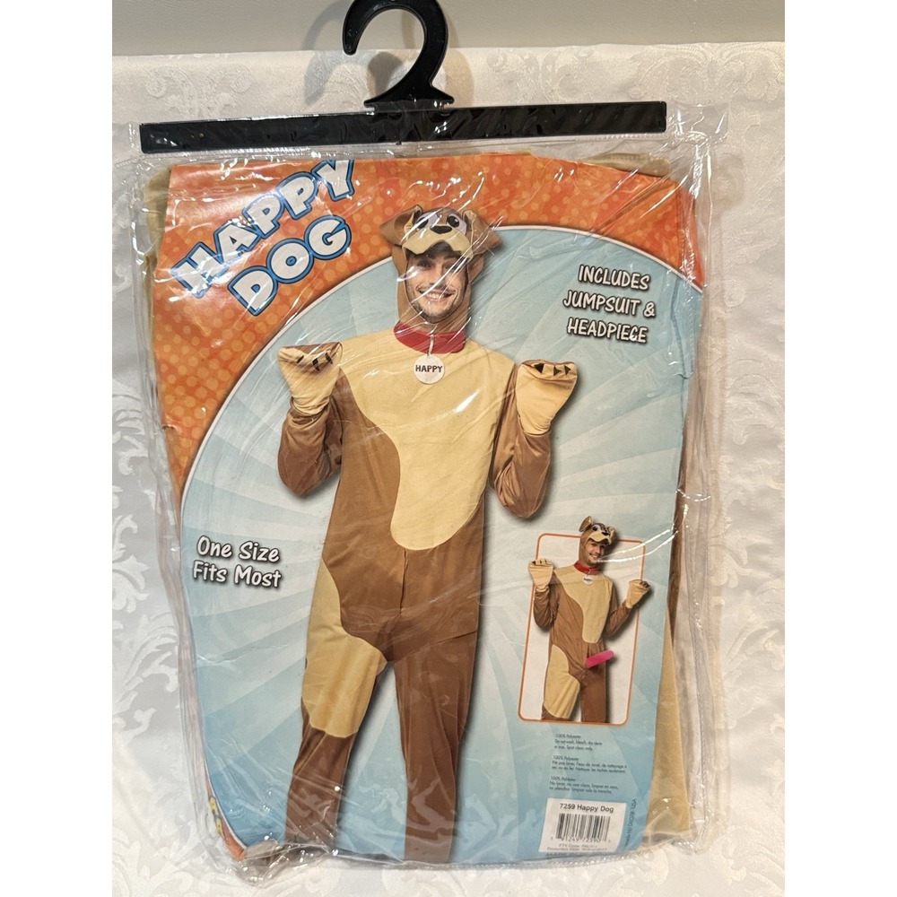 Rasta Imposta Adult Happy Dog Costume brown tan full-body jumpsuit One Size